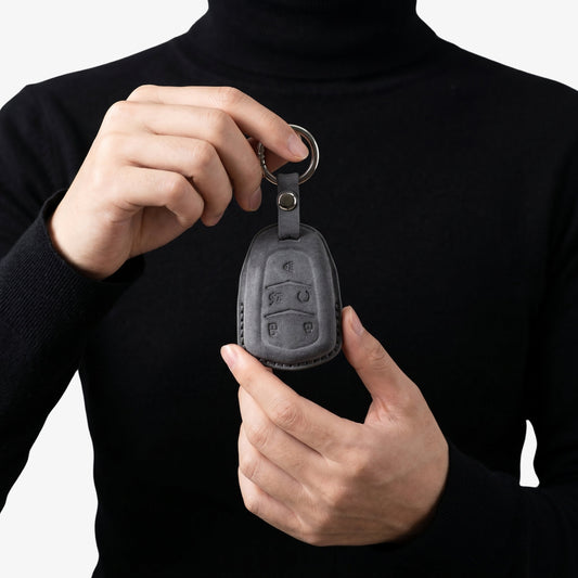 Alcantara Car Key Fob Cover for Cadillac Model B with Buckle - Space Grey