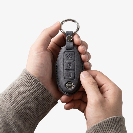 Alcantara Car Key Fob Cover for Nissan Model B with Buckle - Space Grey