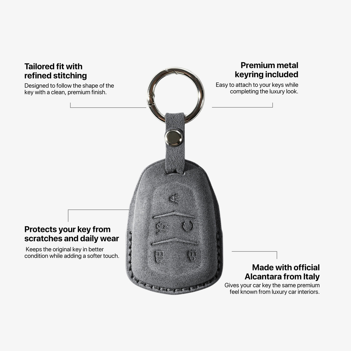 Alcantara Car Key Fob Cover for Cadillac Model B with Buckle - Space Grey