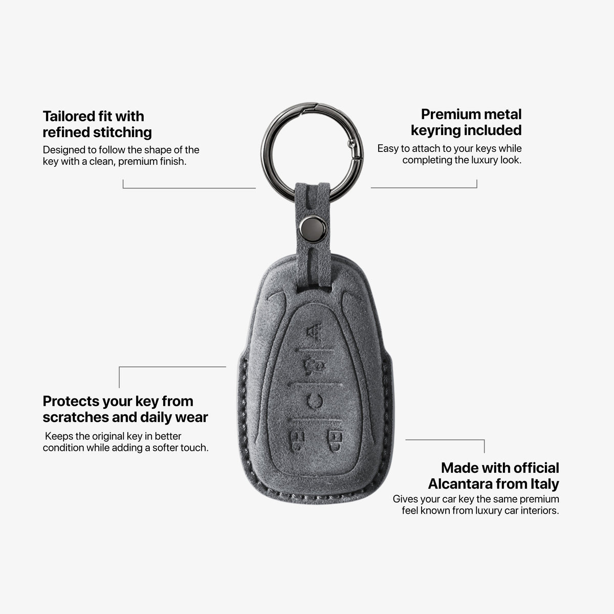 Alcantara Car Key Fob Cover for Chevrolet Model A - Space Grey