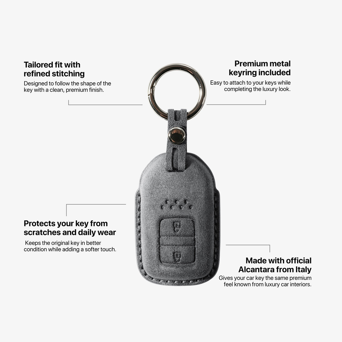 Alcantara Car Key Fob Cover for Honda Model A with Buckle - Space Grey
