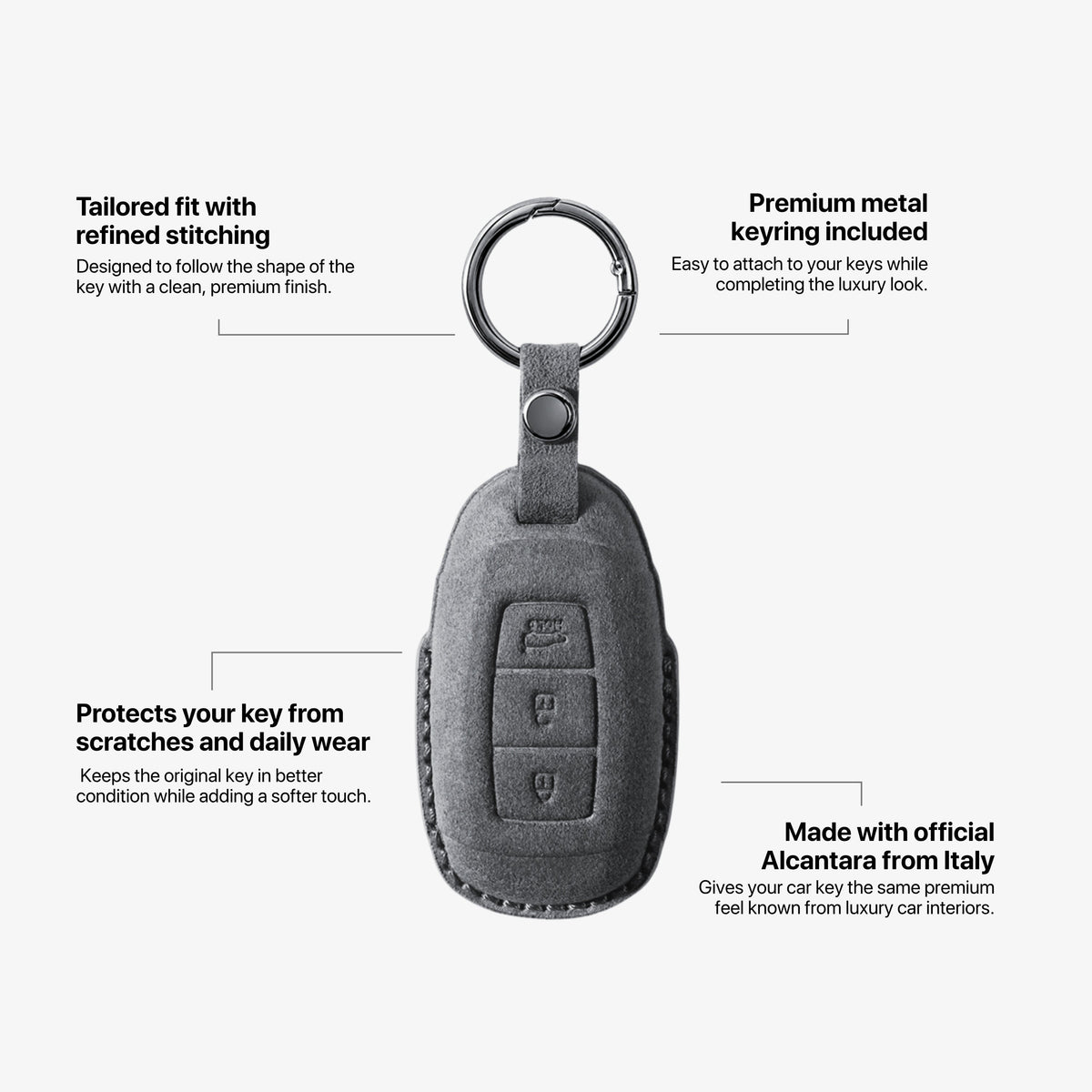 Alcantara Car Key Fob Cover for Hyundai Model A - Space Grey