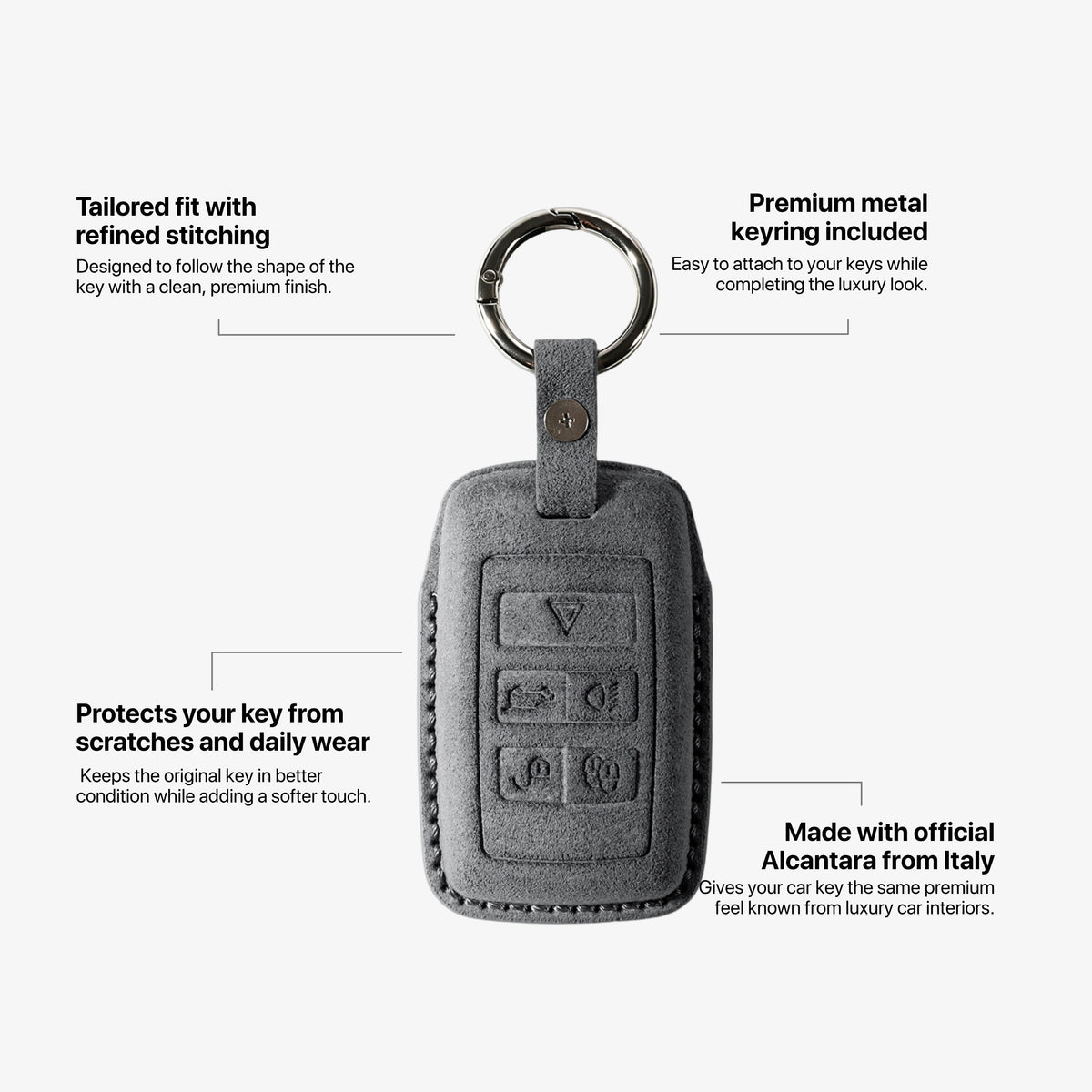 Alcantara Car Key Fob Cover for Jaguar Model B - Space Grey
