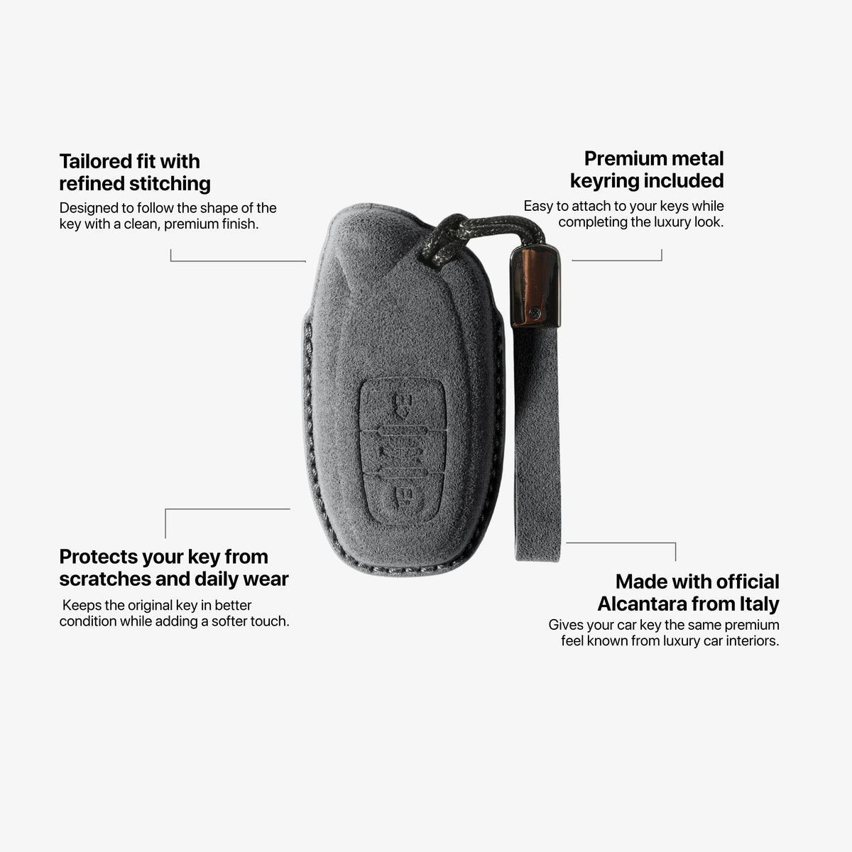 Alcantara Car Key Fob Cover for Lamborghini Model A with Buckle - Space Grey