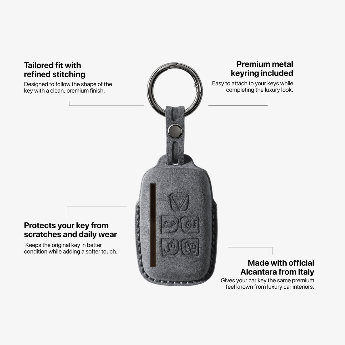 Alcantara Car Key Fob Cover for Land Rover Model A - Space Grey