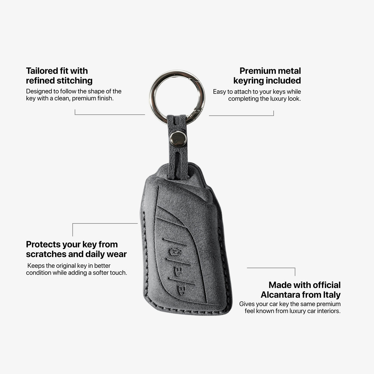 Alcantara Car Key Fob Cover for Lexus Model A with Buckle - Space Grey