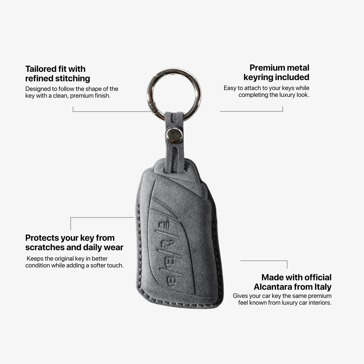 Alcantara Car Key Fob Cover for Lexus Model C with Buckle - Space Grey