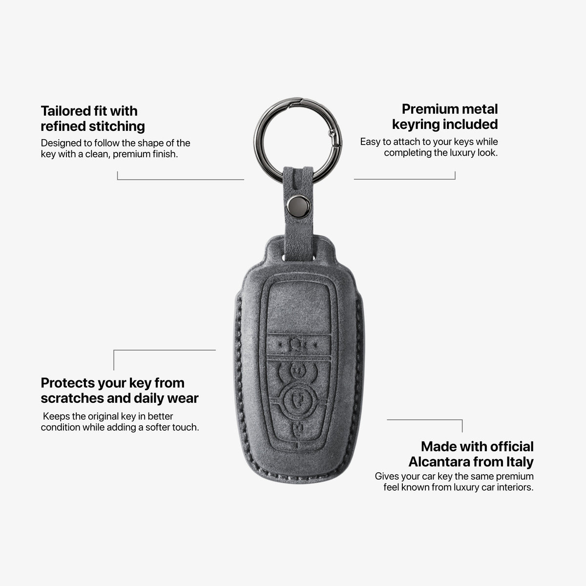 Alcantara Car Key Fob Cover for Lincoln Model A - Space Grey