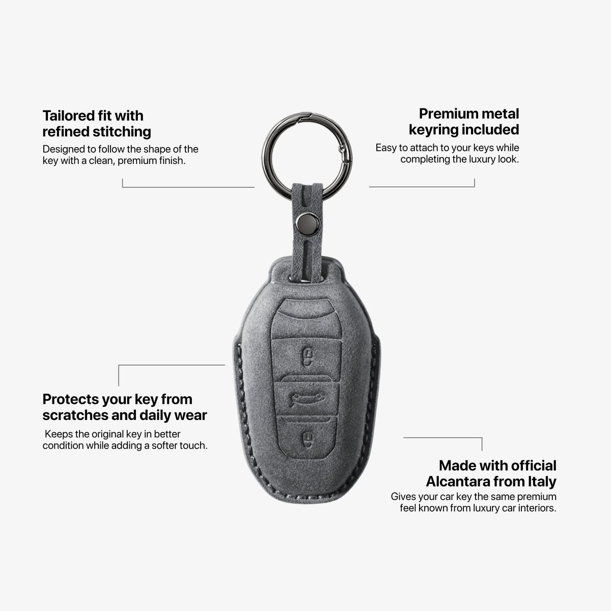 Alcantara Car Key Fob Cover for Peugeot Model A - Space Grey