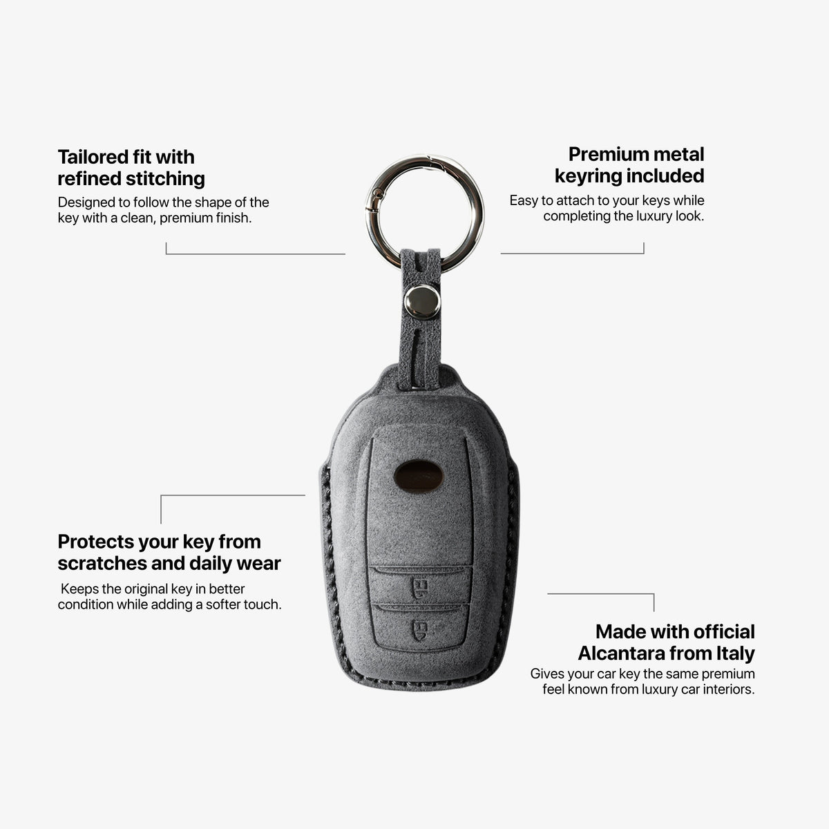 Alcantara Car Key Fob Cover for Toyota Model D with Buckle - Space Grey