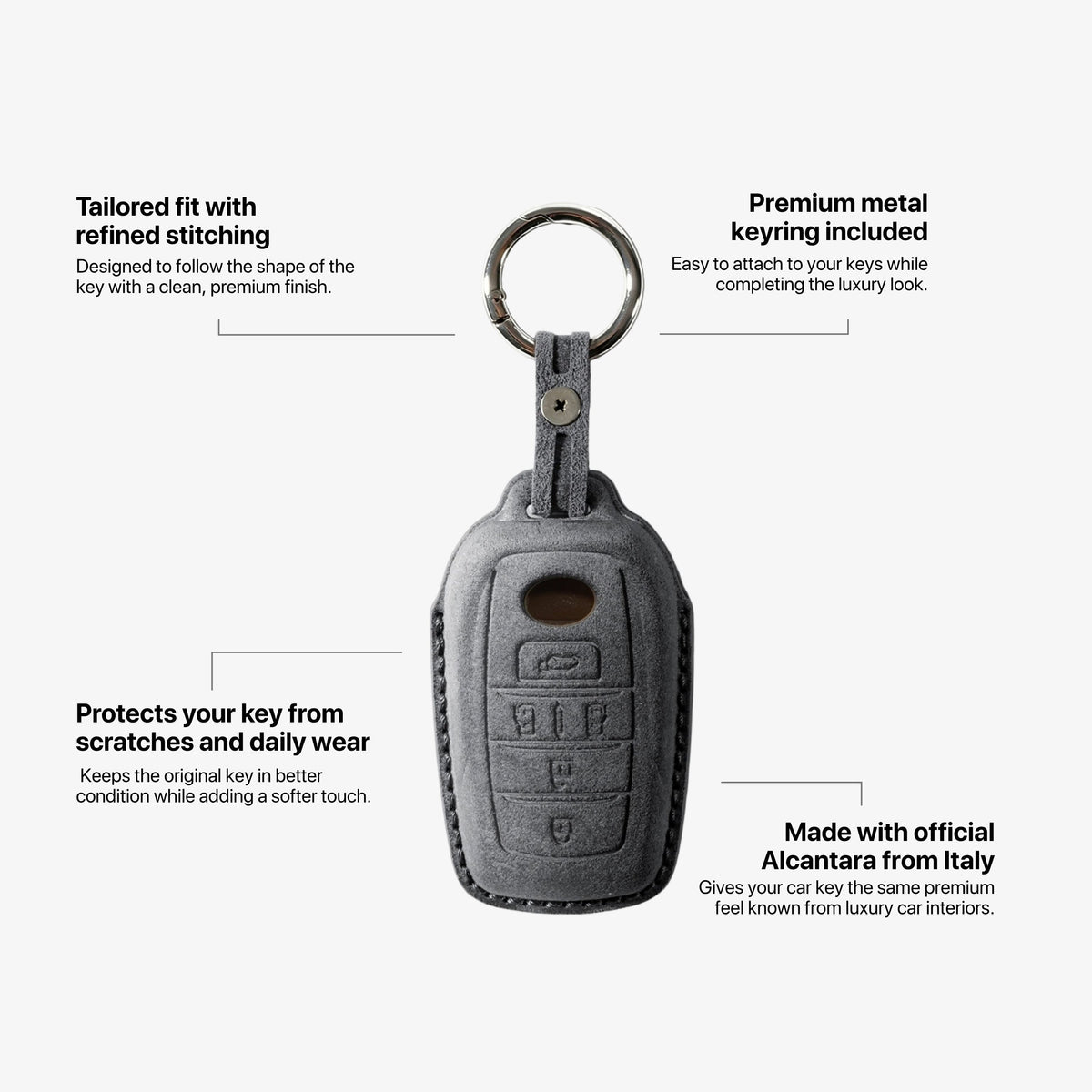 Alcantara Car Key Fob Cover for Toyota Model E with Buckle - Space Grey