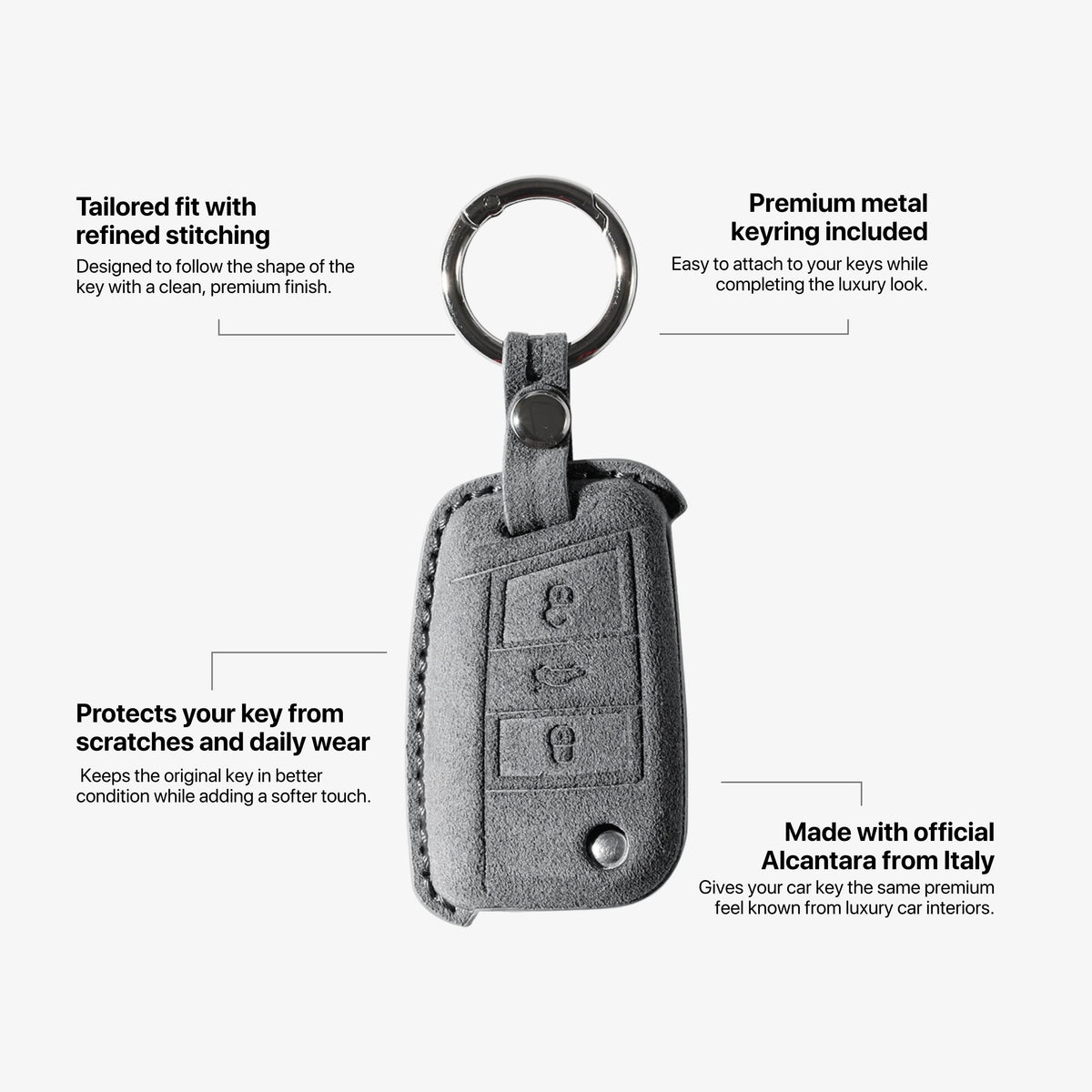 Alcantara Car Key Fob Cover for Volkswagen | Model A with Buckle - Space Grey