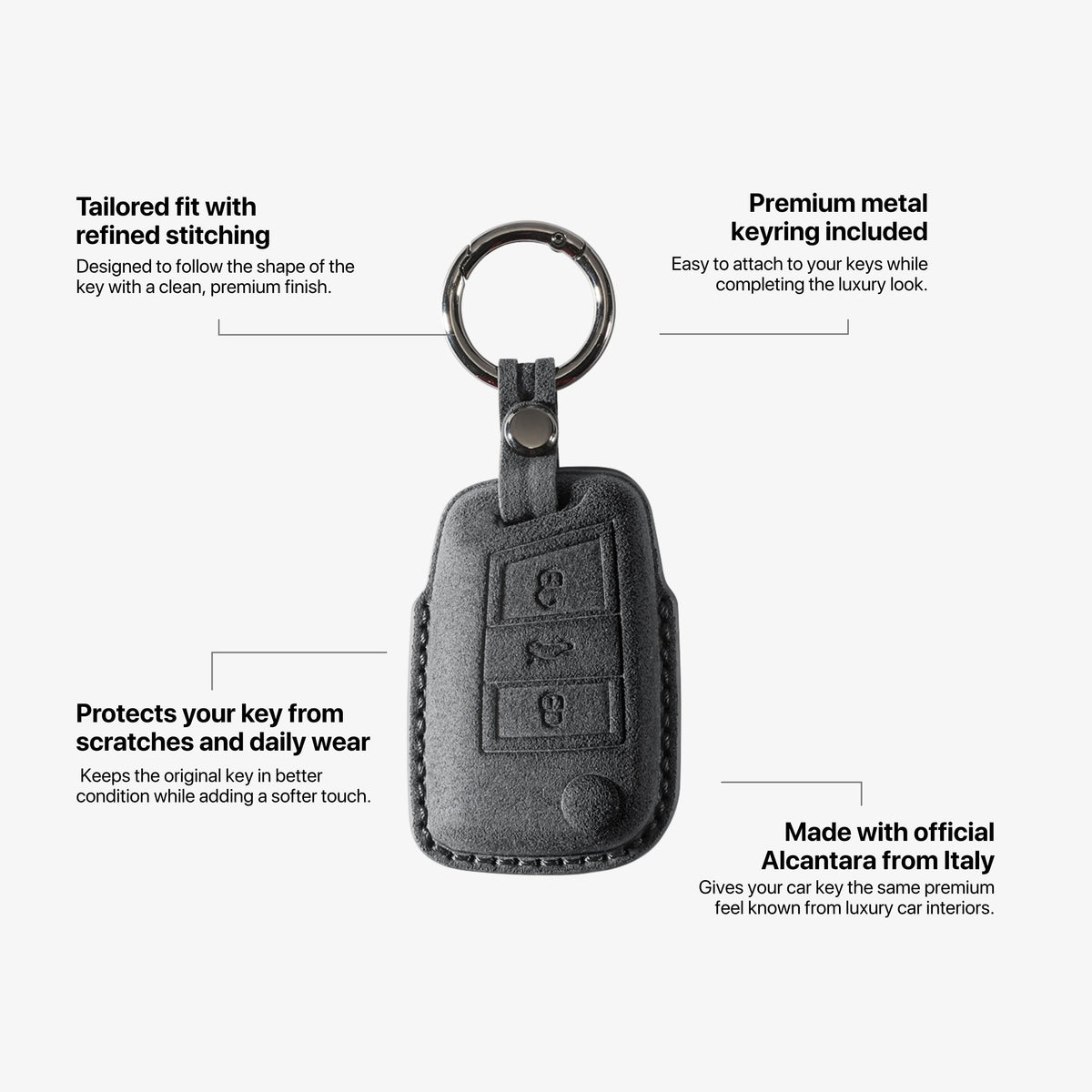 Alcantara Car Key Fob Cover for Volkswagen | Model F with Buckle - Space Grey