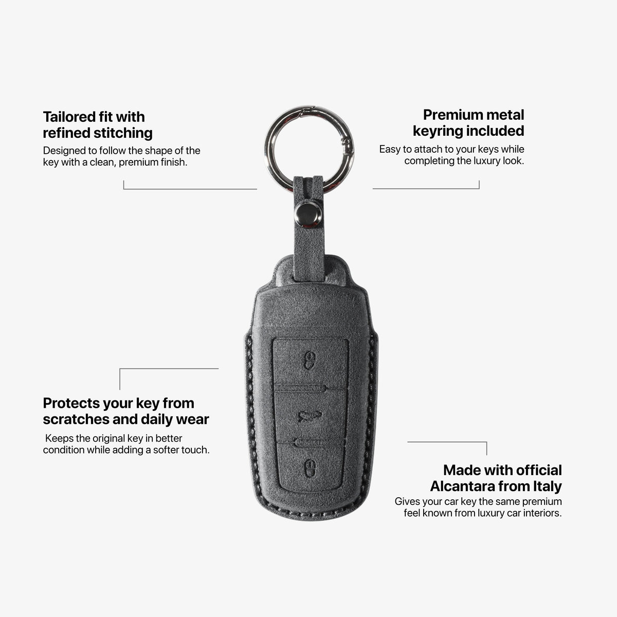 Alcantara Car Key Fob Cover for Volkswagen | Model J with Buckle - Space Grey