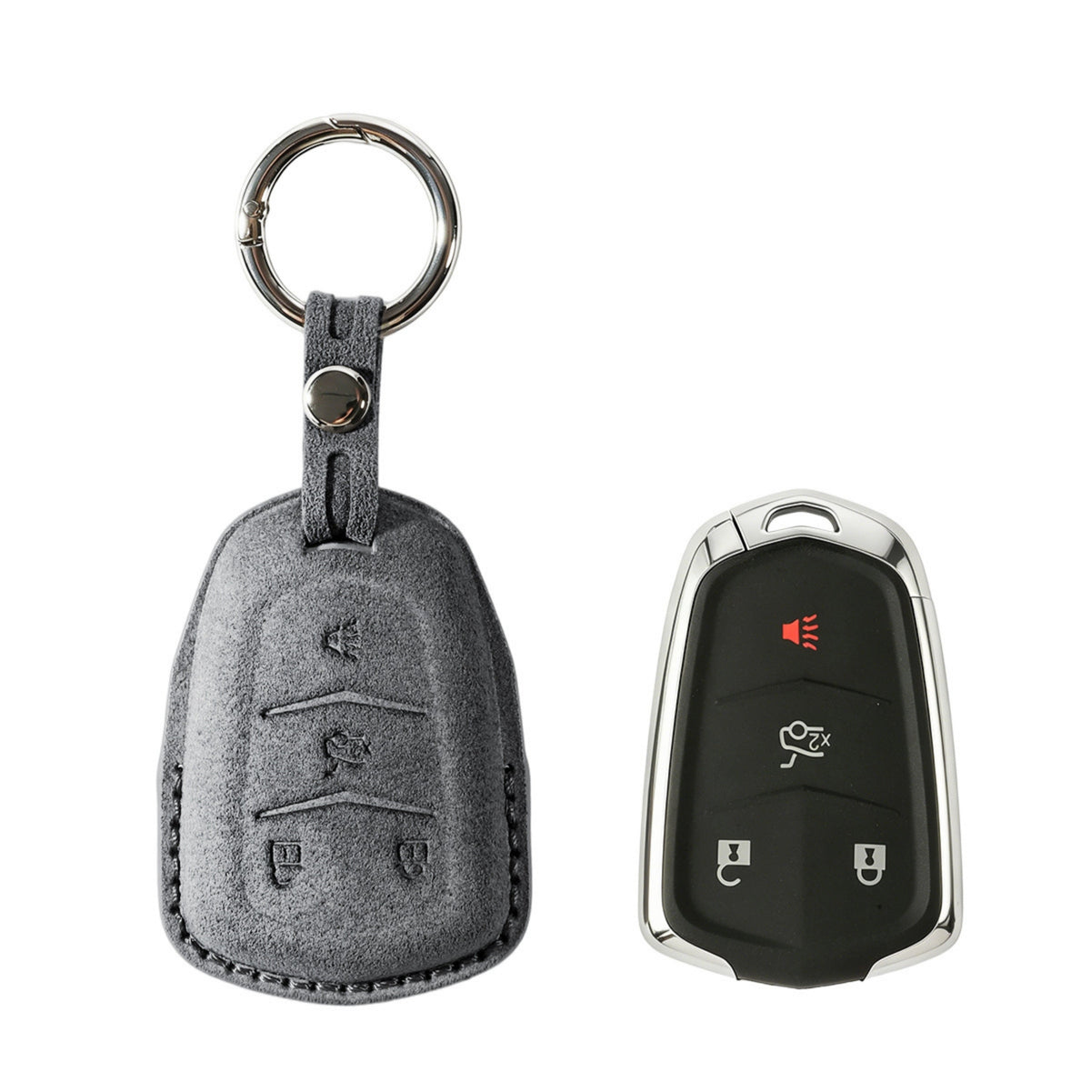Alcantara Car Key Fob Cover for Cadillac Model A with Buckle - Space Grey