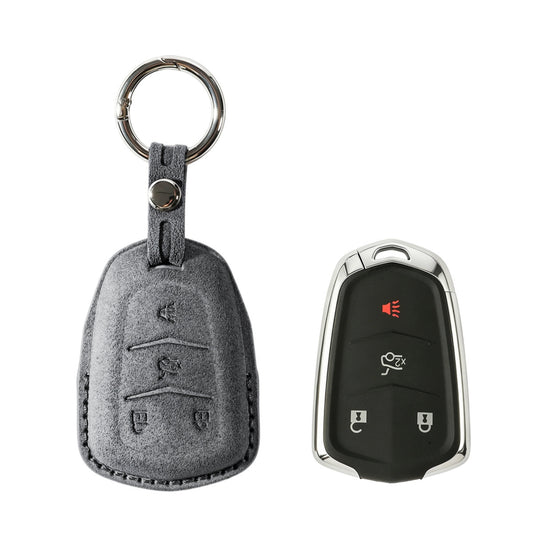 Alcantara Car Key Fob Cover for Cadillac Model A with Buckle - Space Grey