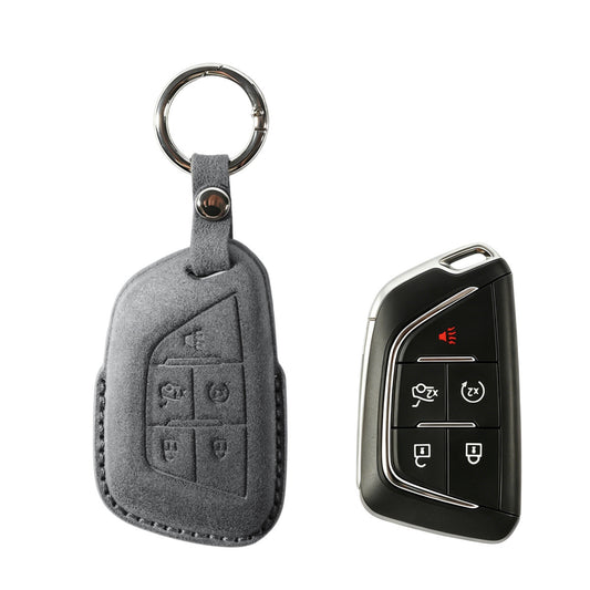 Alcantara Car Key Fob Cover for Cadillac Model C with Buckle - Space Grey