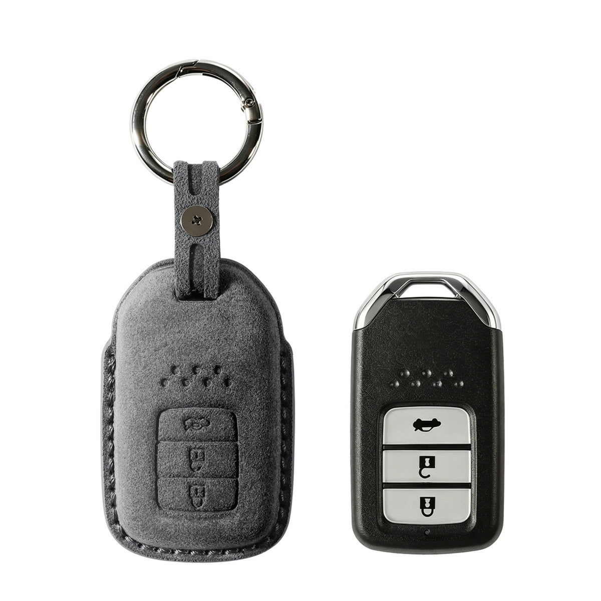 Alcantara Car Key Fob Cover for Honda Model B with Buckle - Space Grey