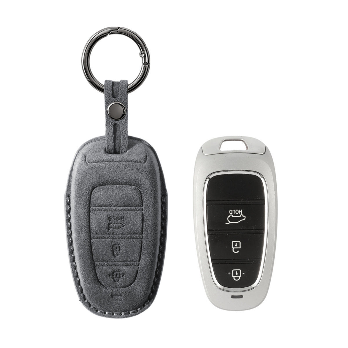 Alcantara Car Key Fob Cover for Hyundai Model D - Space Grey