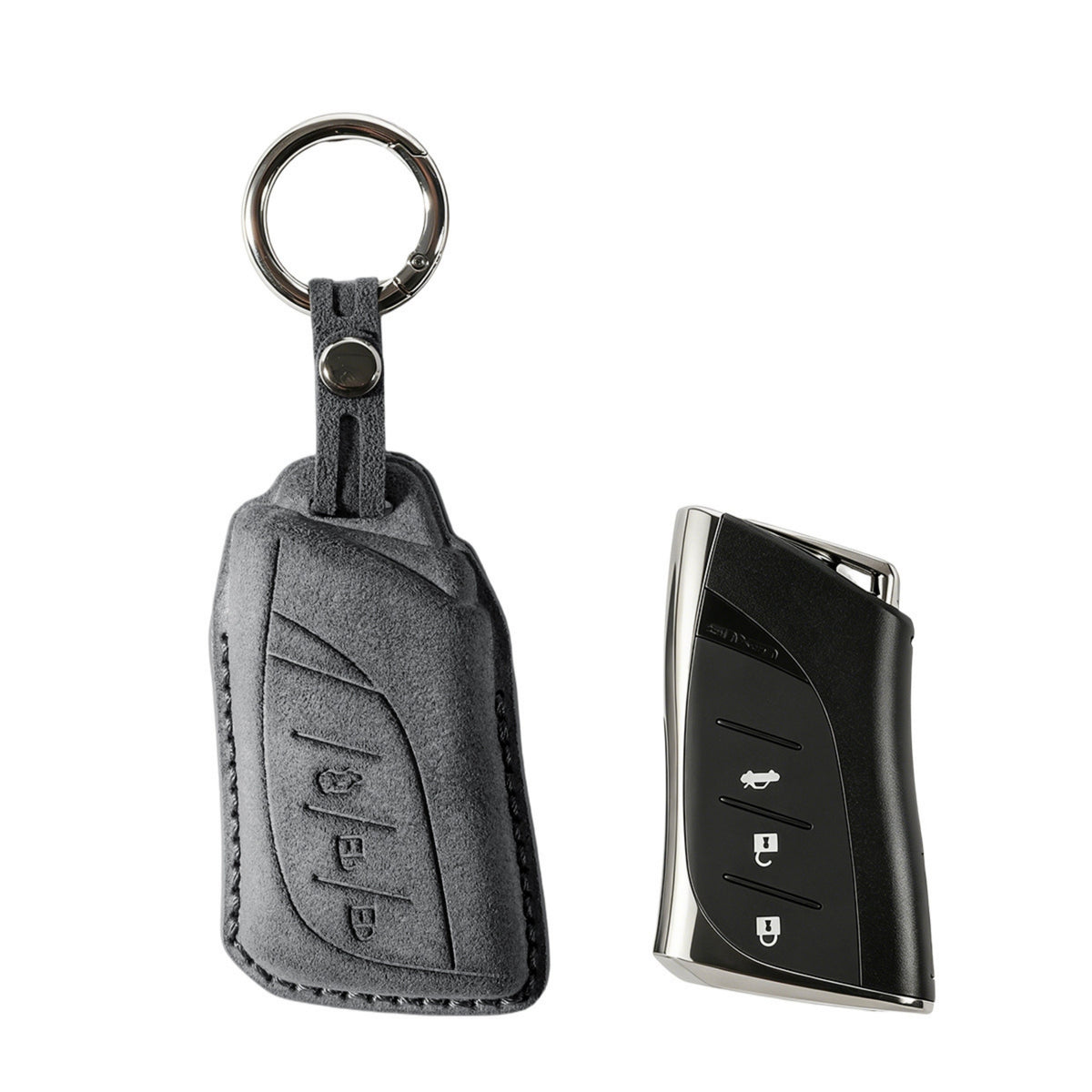 Alcantara Car Key Fob Cover for Lexus Model A with Buckle - Space Grey