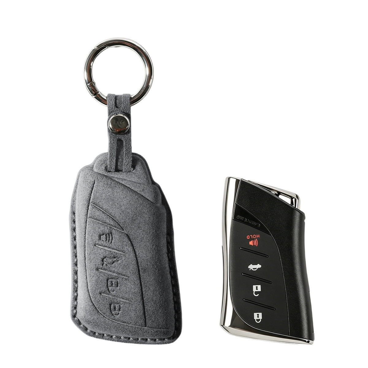 Alcantara Car Key Fob Cover for Lexus Model C with Buckle - Space Grey