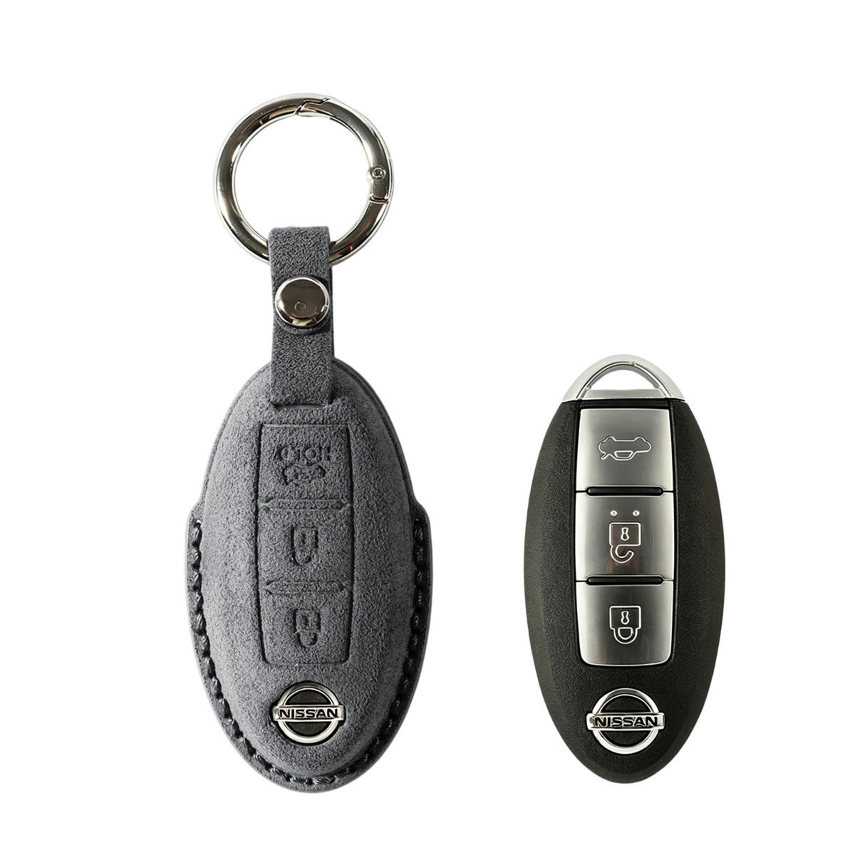 Alcantara Car Key Fob Cover for Nissan Model B with Buckle - Space Grey