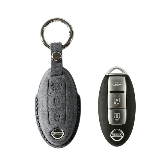 Alcantara Car Key Fob Cover for Nissan Model B with Buckle - Space Grey