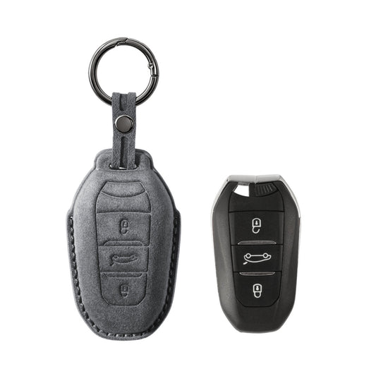 Alcantara Car Key Fob Cover for Peugeot Model A - Space Grey
