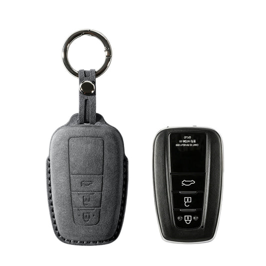 Alcantara Car Key Fob Cover for Toyota Model A with Buckle - Space Grey
