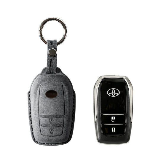 Alcantara Car Key Fob Cover for Toyota Model D with Buckle - Space Grey