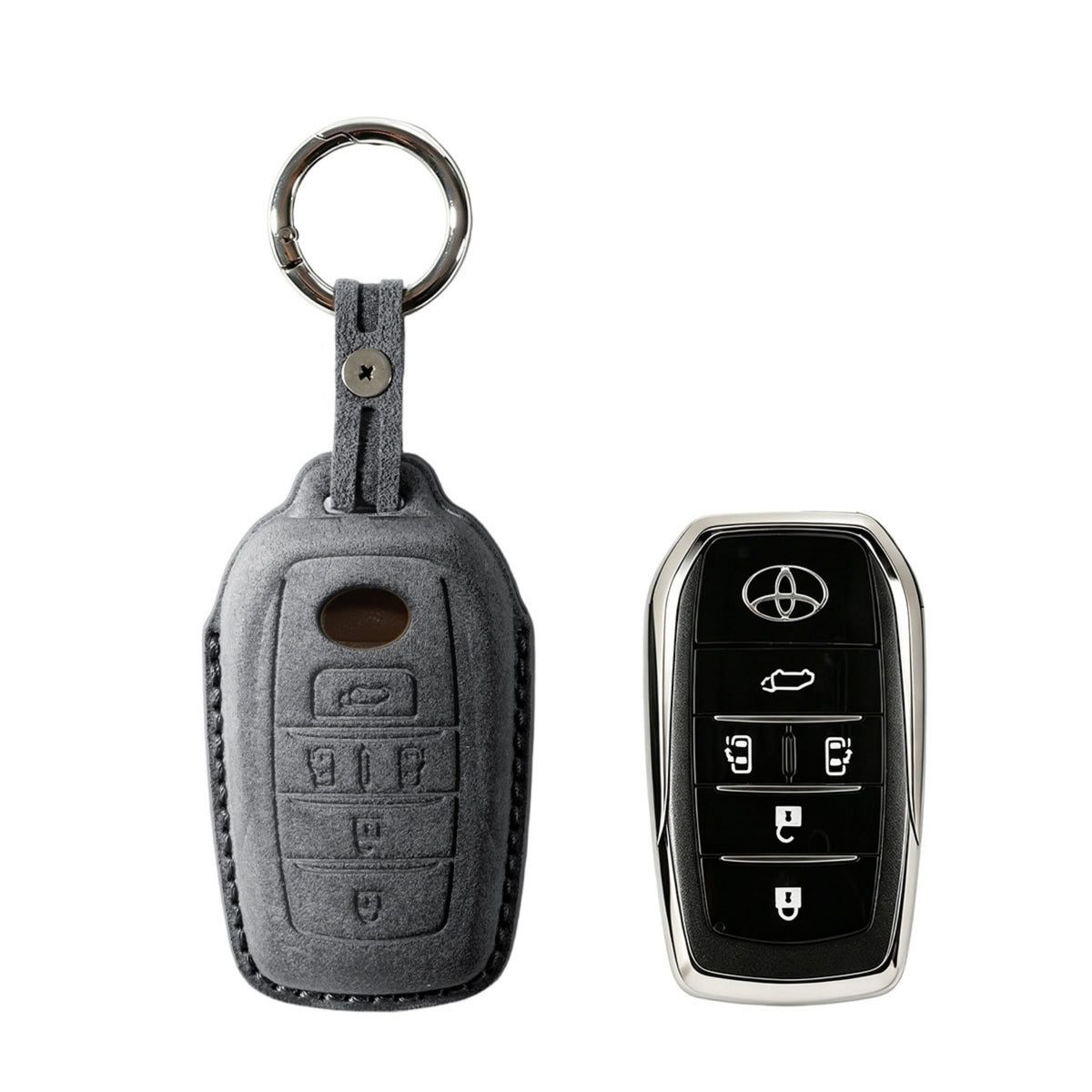 Alcantara Car Key Fob Cover for Toyota Model E with Buckle - Space Grey