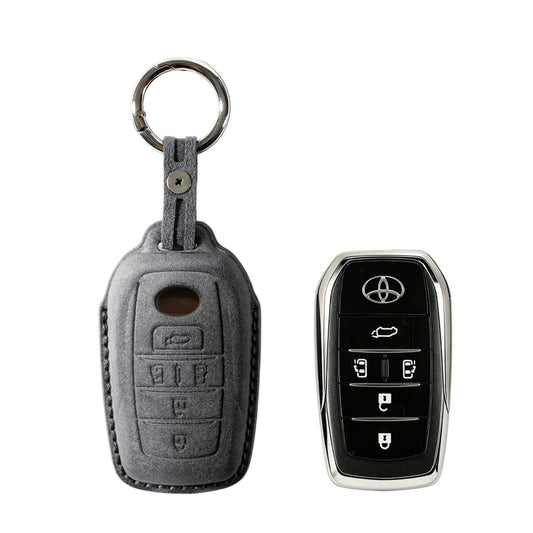 Alcantara Car Key Fob Cover for Toyota Model E with Buckle - Space Grey