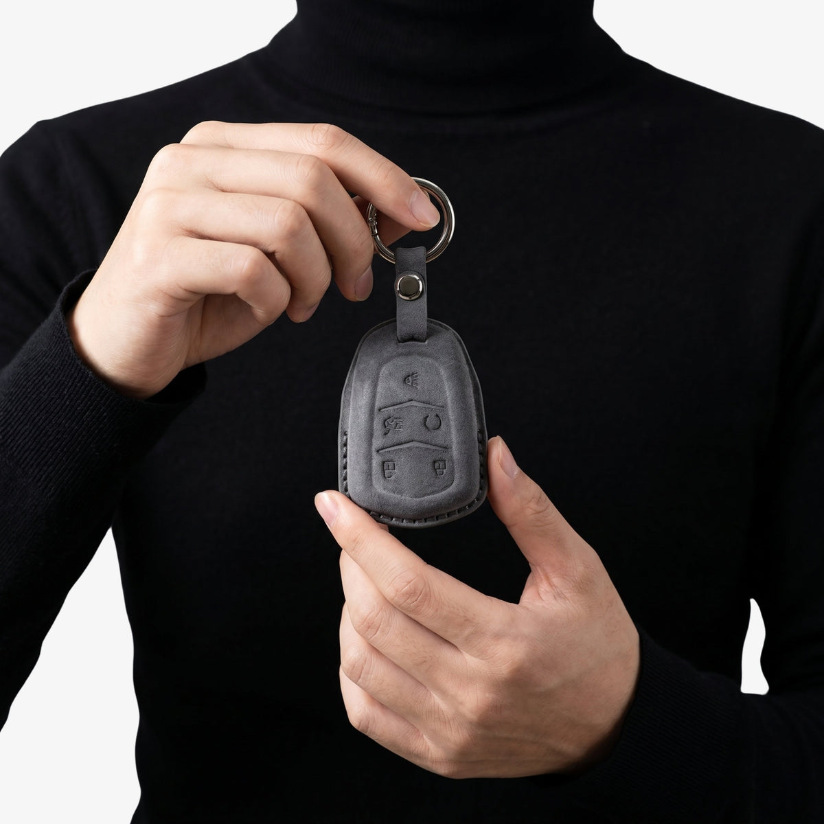 Alcantara Car Key Fob Cover for Cadillac Model B with Buckle - Space Grey