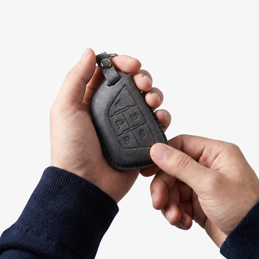 Alcantara Car Key Fob Cover for Cadillac Model C with Buckle - Space Grey