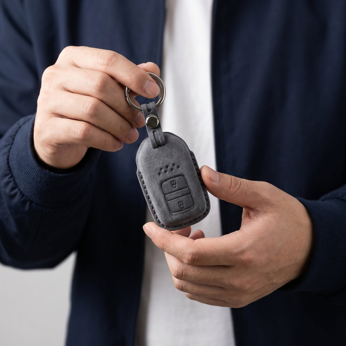 Alcantara Car Key Fob Cover for Honda Model A with Buckle - Space Grey