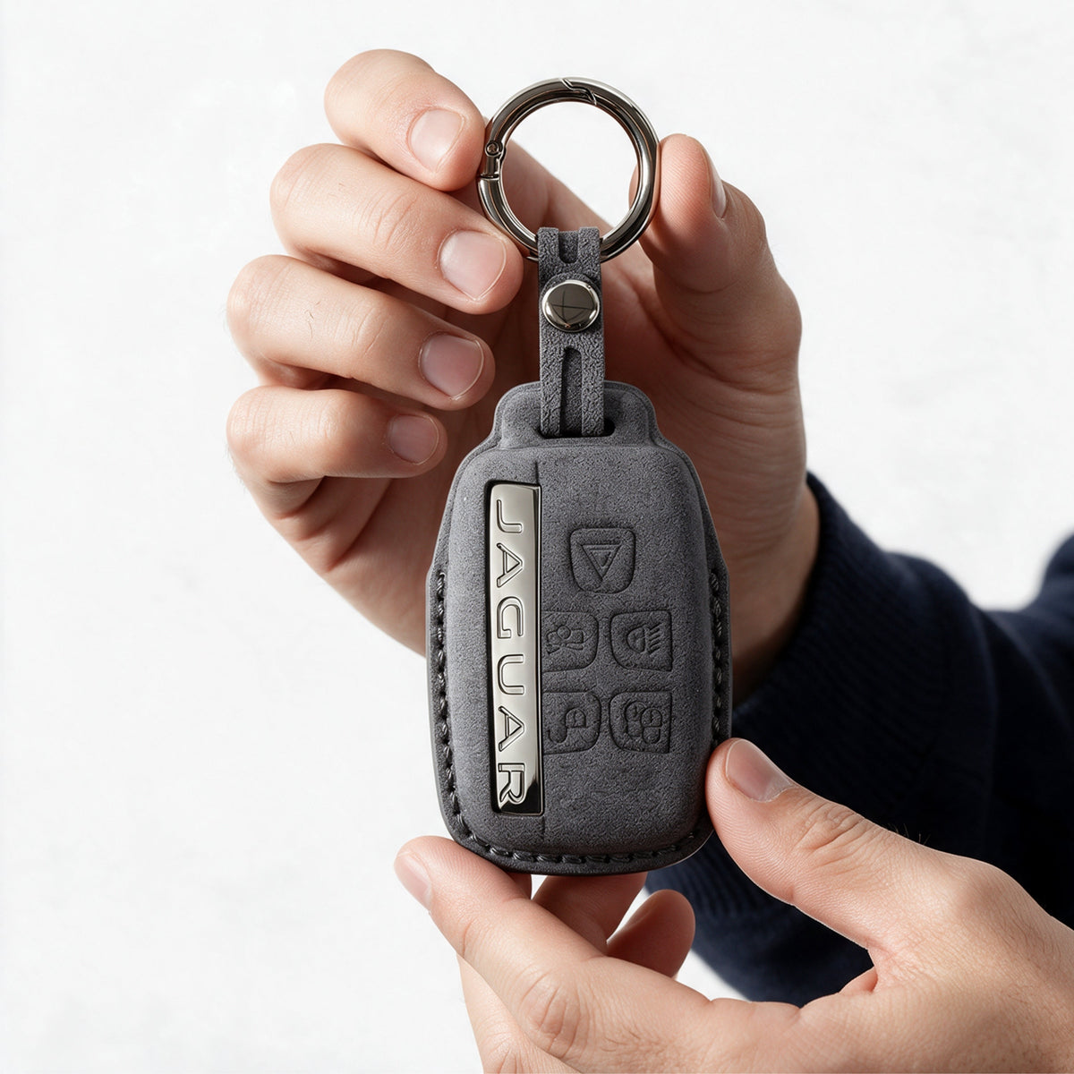 Alcantara Car Key Fob Cover for Jaguar Model A - Space Grey