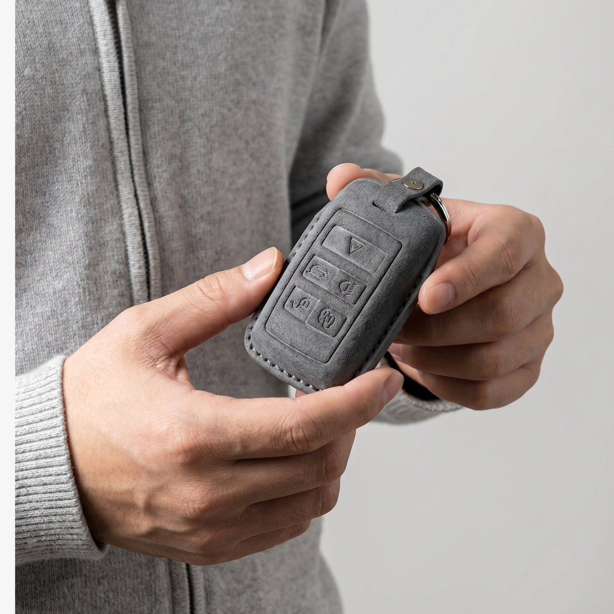 Alcantara Car Key Fob Cover for Jaguar Model B - Space Grey
