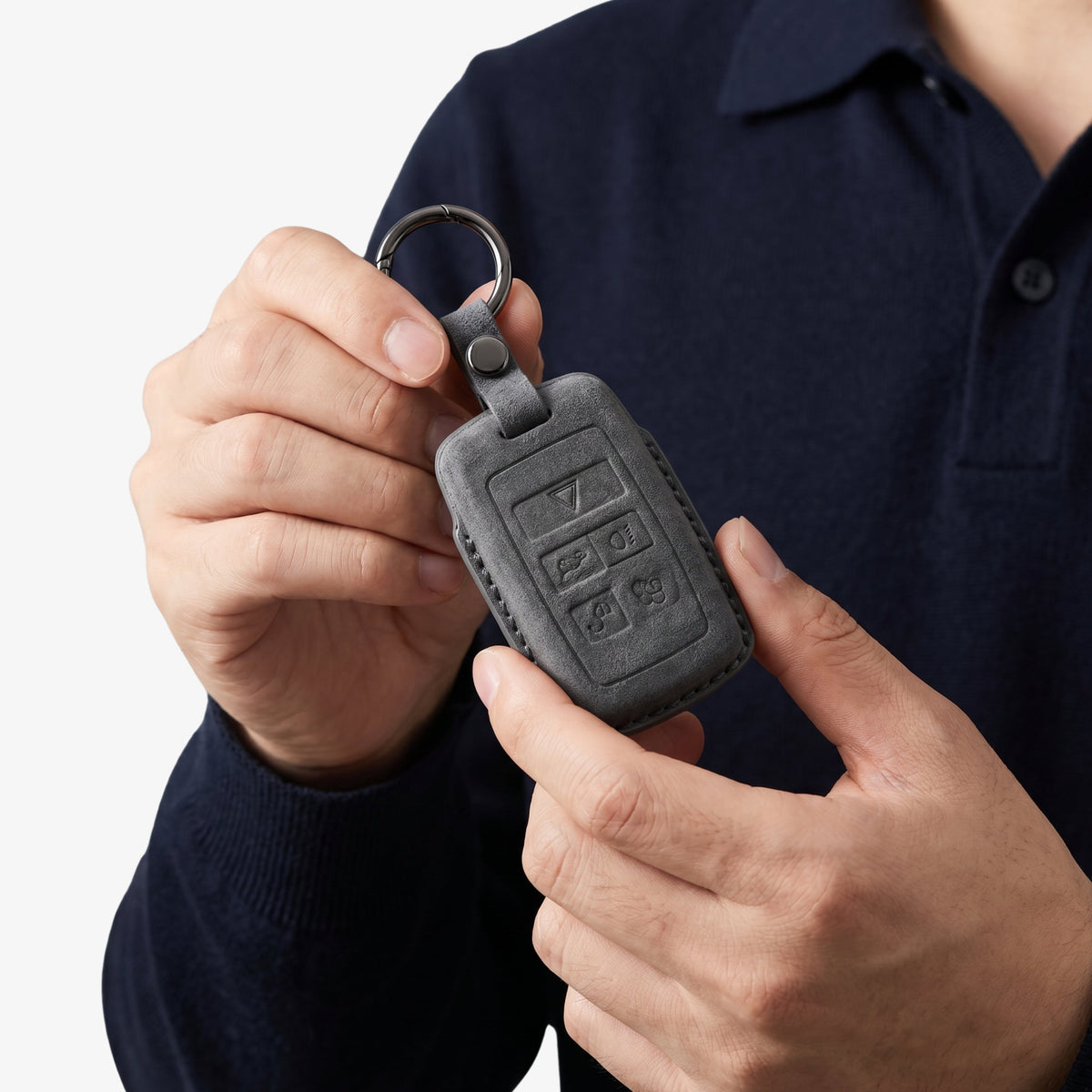 Alcantara Car Key Fob Cover for Land Rover Model B - Space Grey