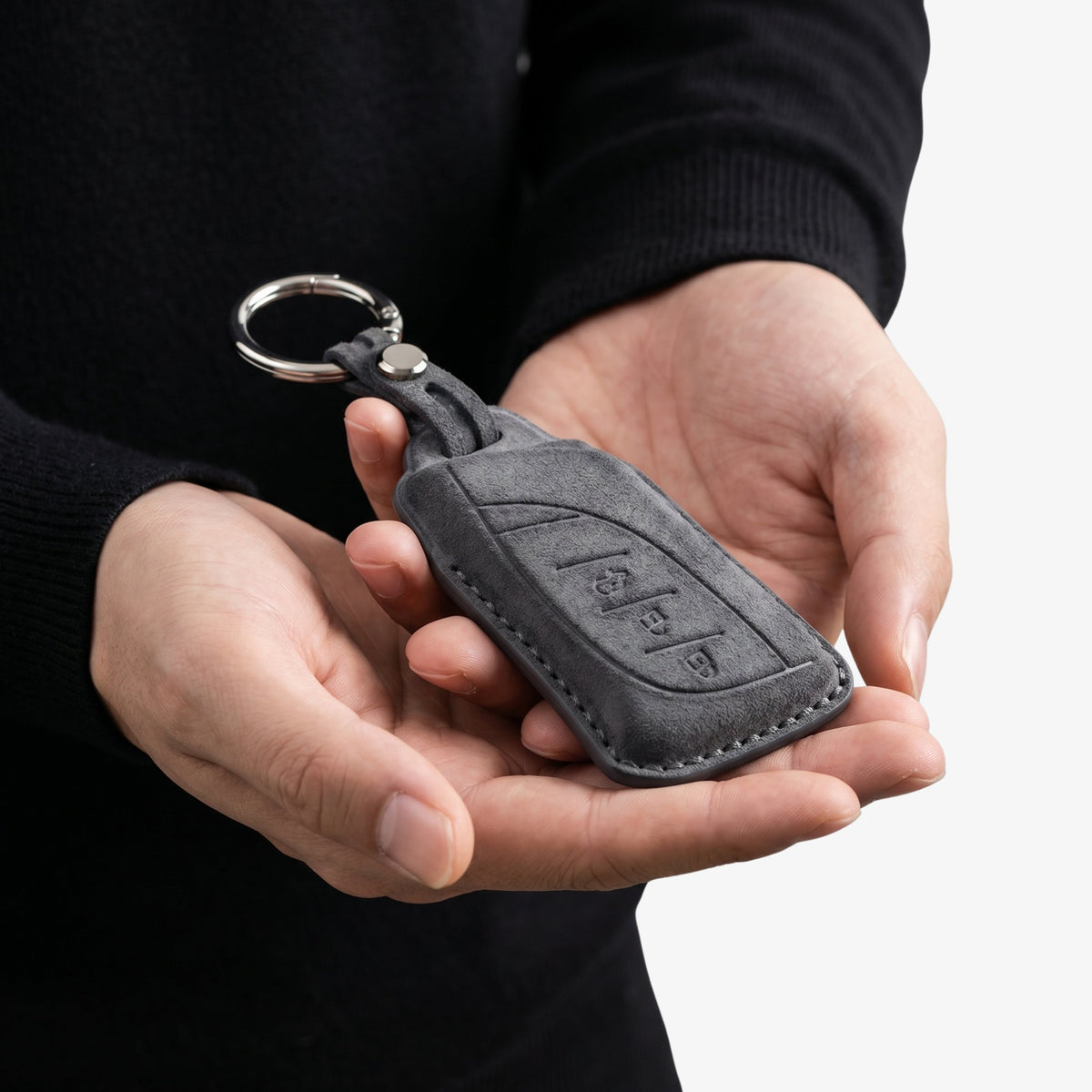 Alcantara Car Key Fob Cover for Lexus Model A with Buckle - Space Grey