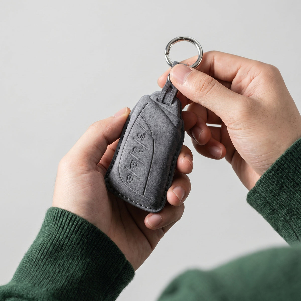 Alcantara Car Key Fob Cover for Lexus Model C with Buckle - Space Grey