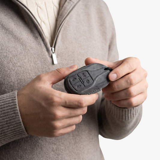 Alcantara Car Key Fob Cover for Maserati Model A with Buckle - Space Grey
