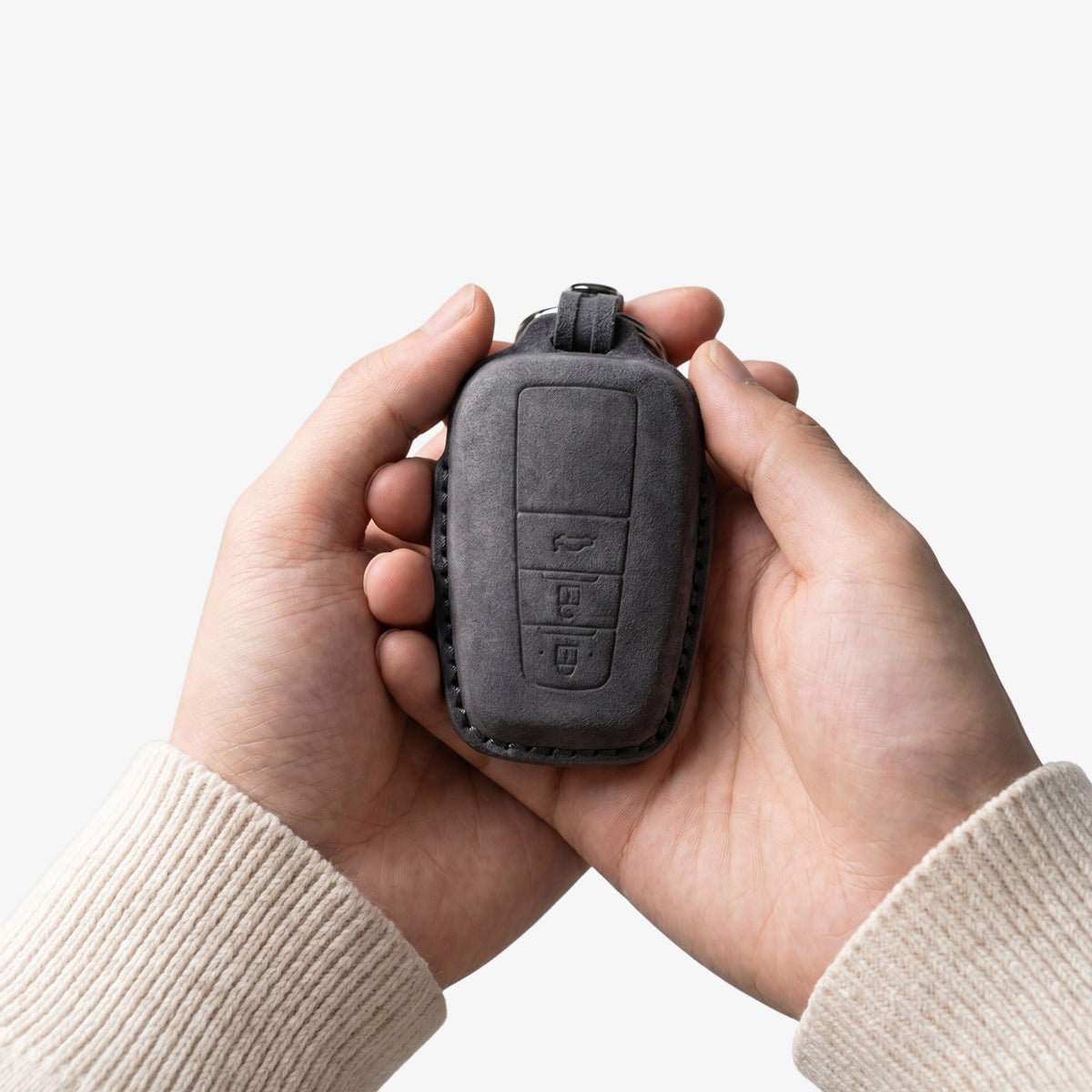 Alcantara Car Key Fob Cover for Toyota Model A with Buckle - Space Grey