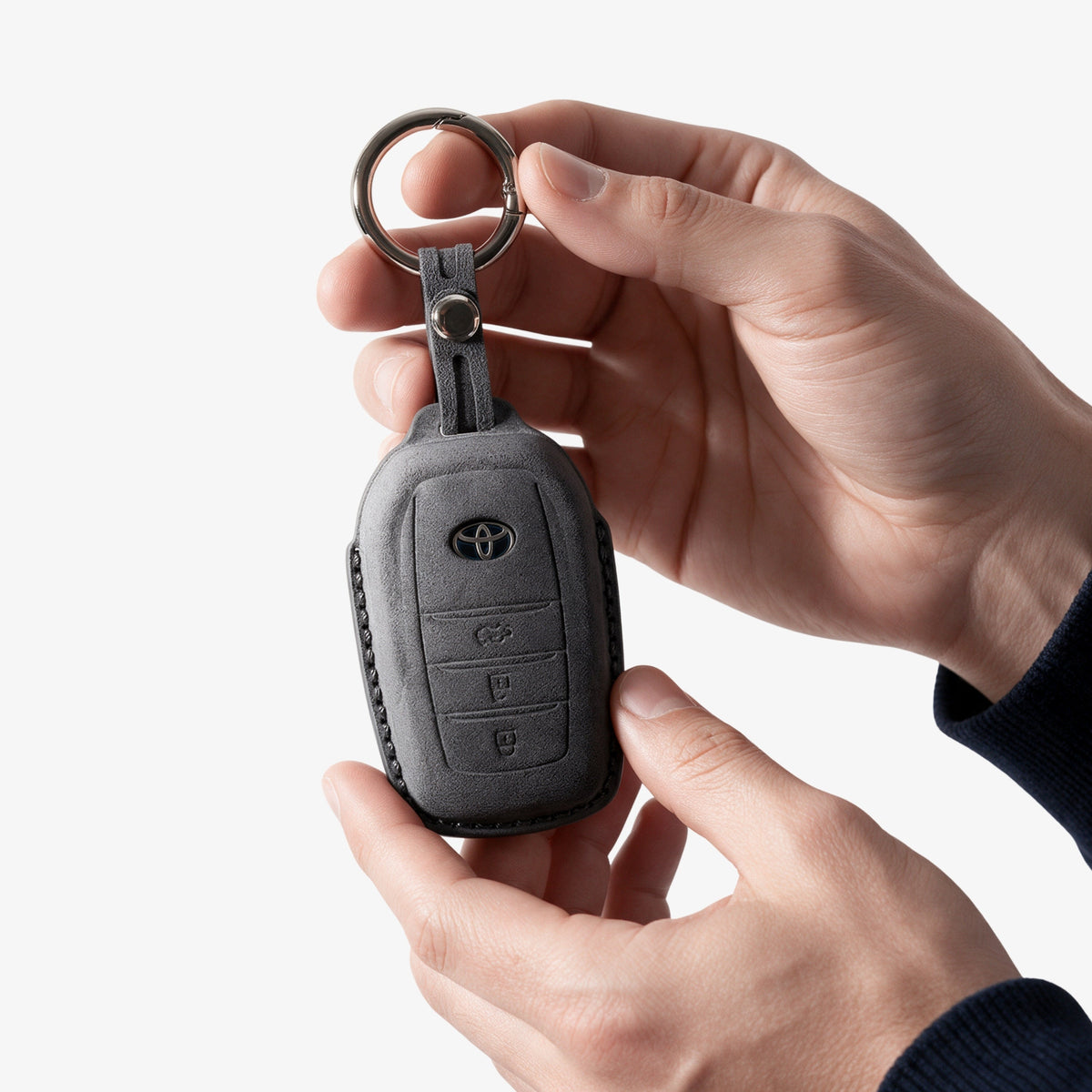 Alcantara Car Key Fob Cover for Toyota Model C with Buckle - Space Grey