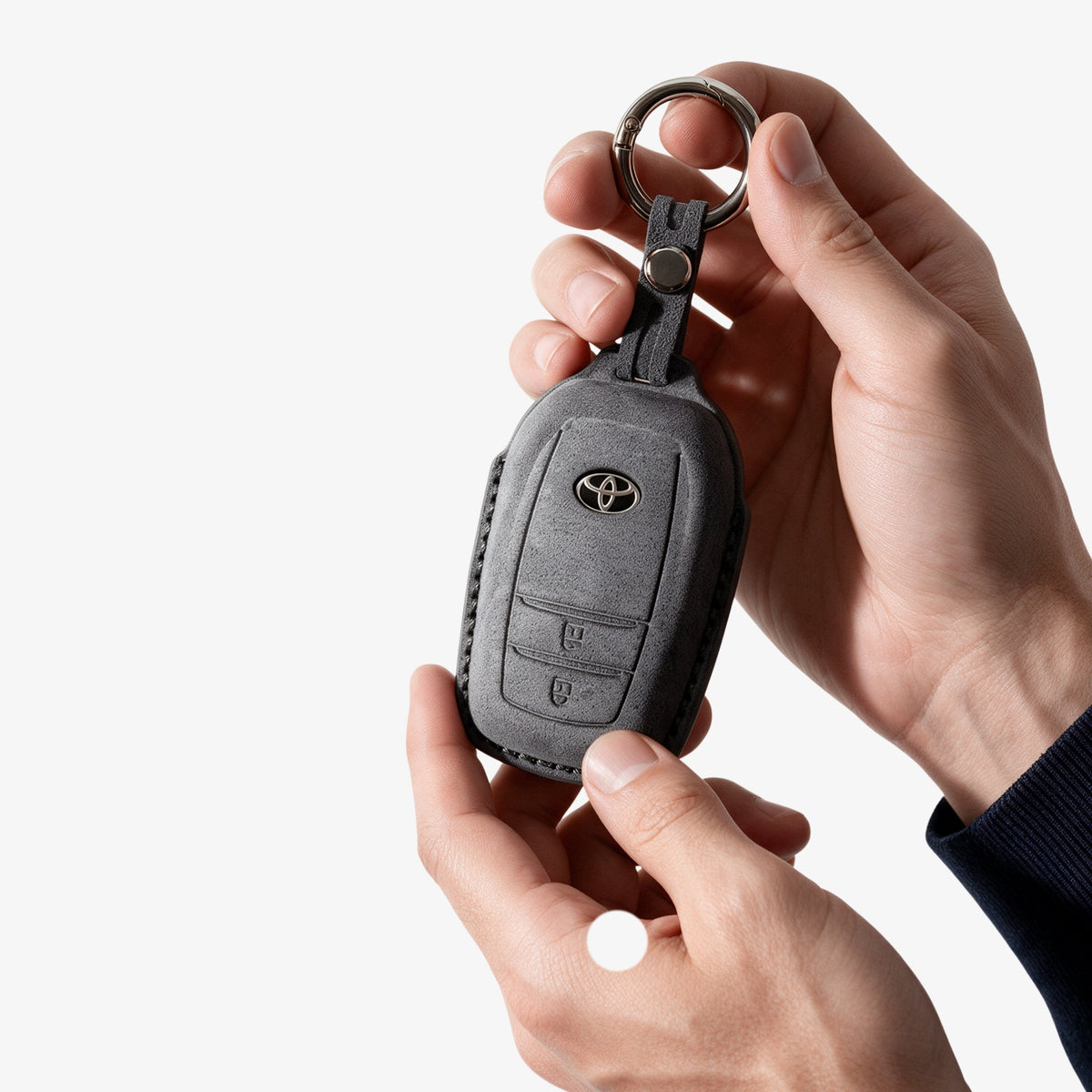 Alcantara Car Key Fob Cover for Toyota Model D with Buckle - Space Grey