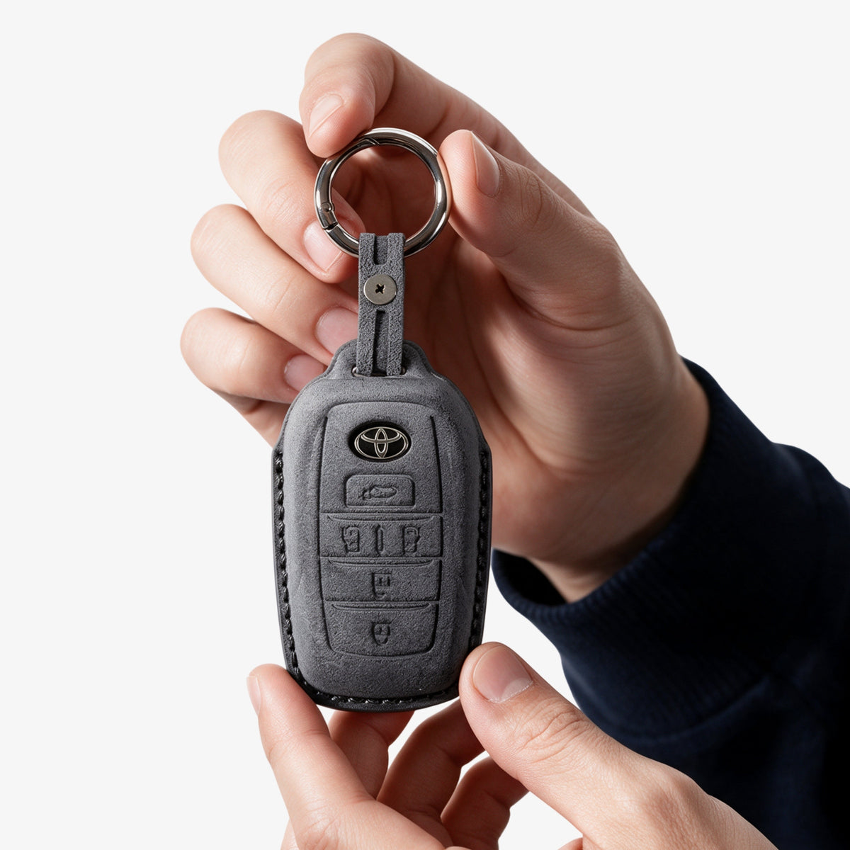 Alcantara Car Key Fob Cover for Toyota Model E with Buckle - Space Grey