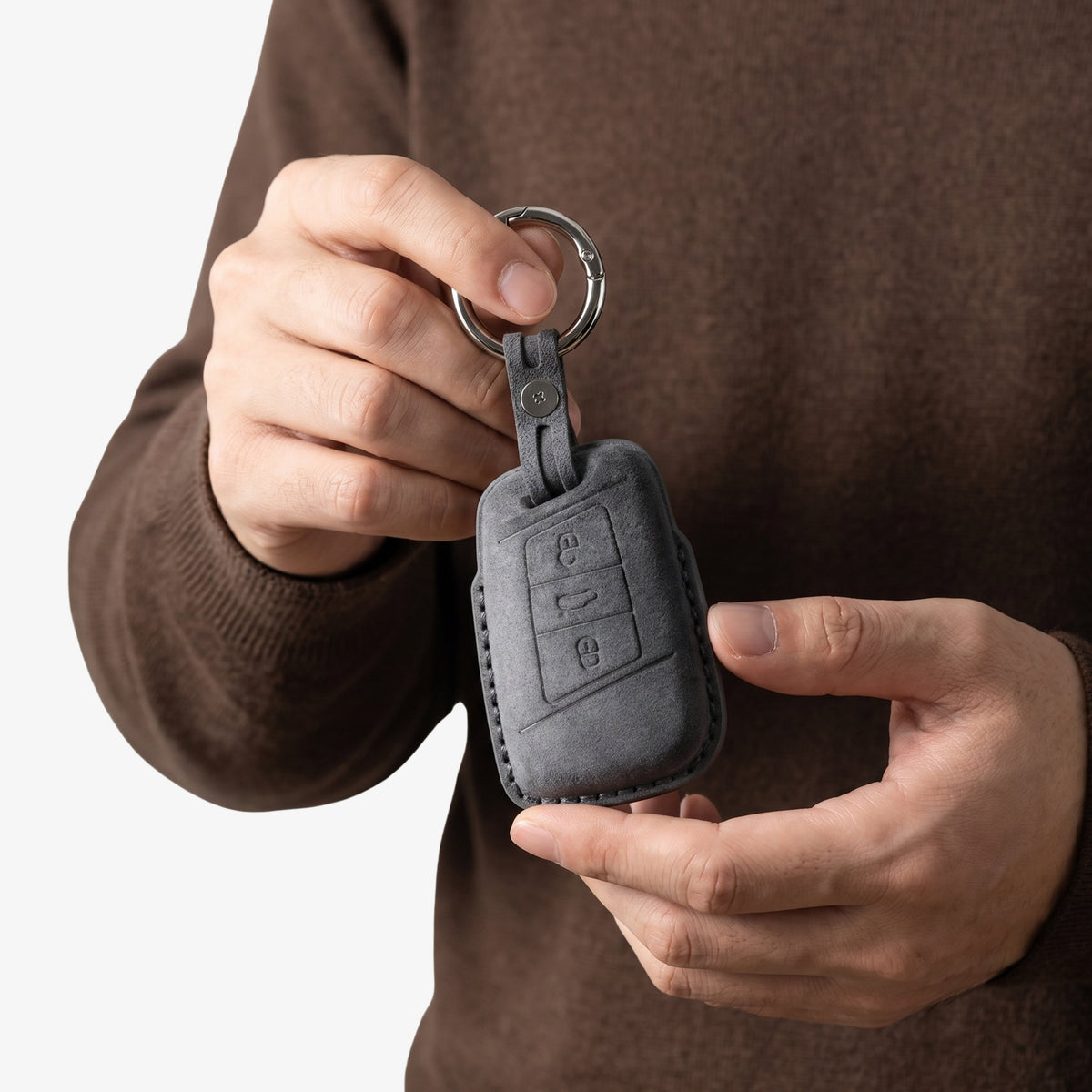 Alcantara Car Key Fob Cover for Volkswagen - Model C with Buckle - Space Grey