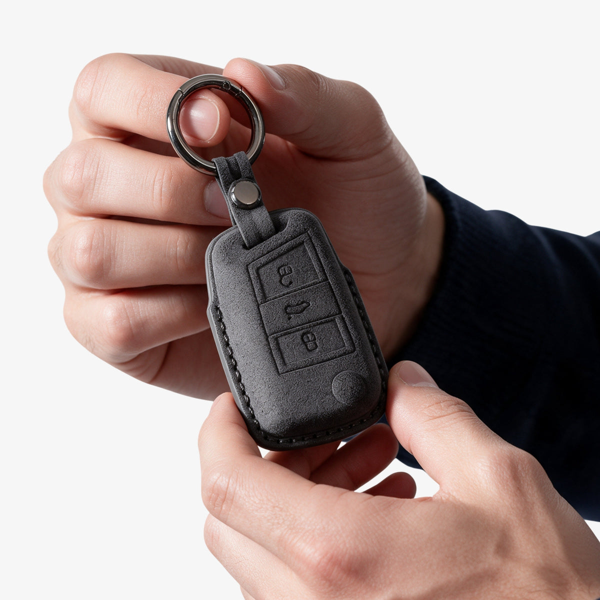 Alcantara Car Key Fob Cover for Volkswagen | Model F with Buckle - Space Grey