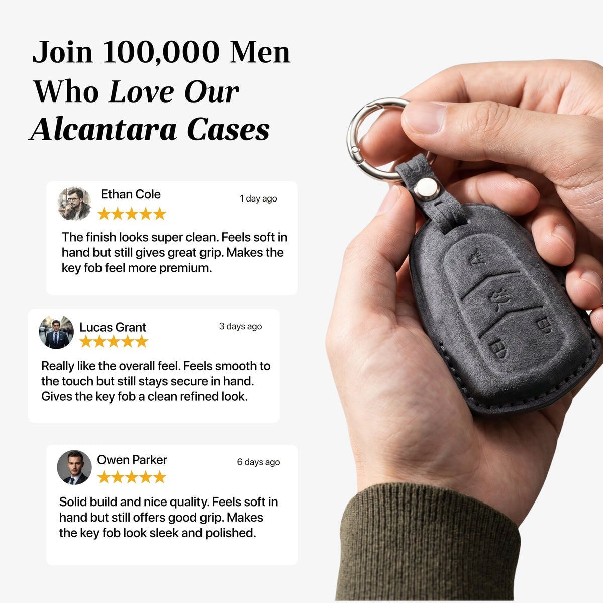 Alcantara Car Key Fob Cover for Cadillac Model A with Buckle - Space Grey