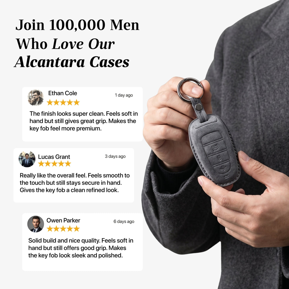 Alcantara Car Key Fob Cover for Hyundai Model D - Space Grey