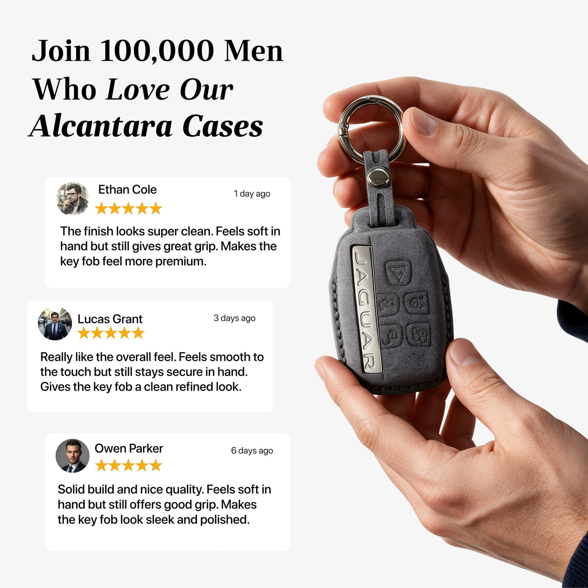 Alcantara Car Key Fob Cover for Jaguar Model A - Space Grey